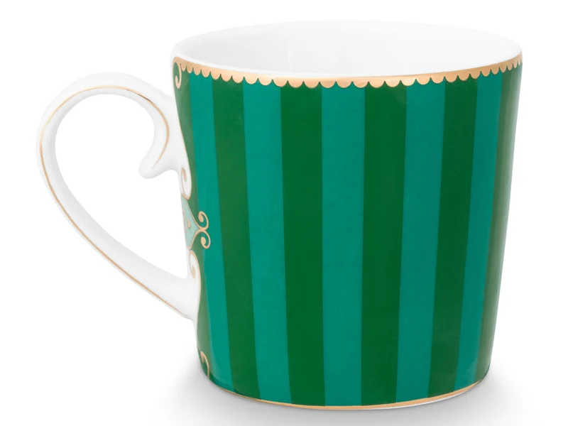 PIP STUDIO Love Birds Medallion Stripes Emerald-Green Henkelbecher Small 0,15l Set2