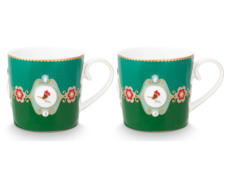 PIP STUDIO Love Birds Medallion Emerald-Green Henkelbecher Small 0,15l Set2