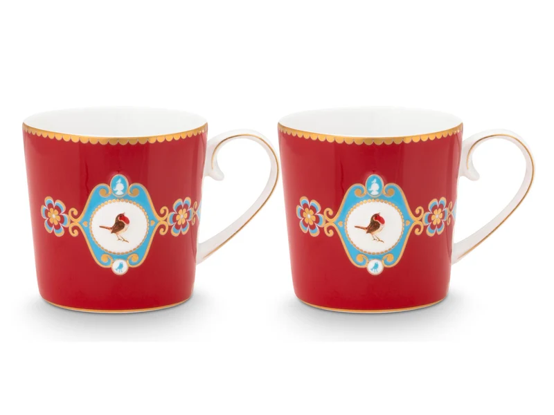 PIP STUDIO Love Birds Medallion Red Henkelbecher Small 0,15l Set2