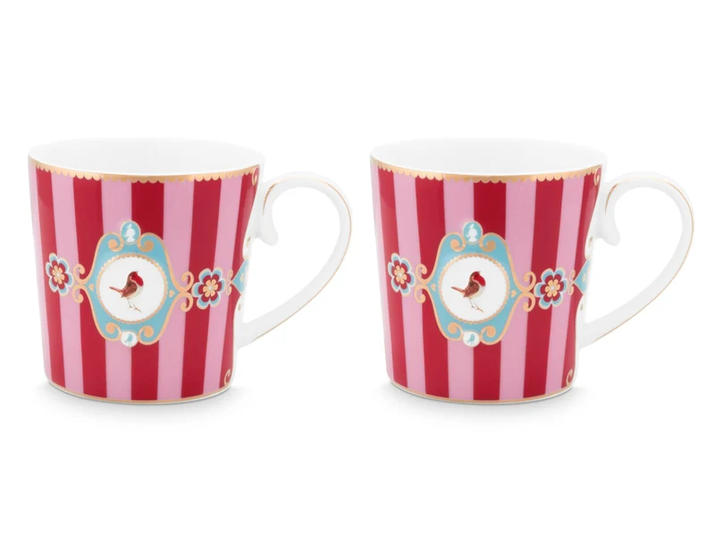 PIP STUDIO Love Birds Medallion Stripes Red-Pink Henkelbecher Small 0,15l Set2
