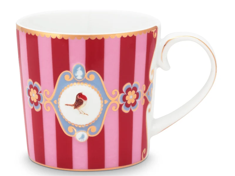 PIP STUDIO Love Birds Medallion Stripes Red-Pink Henkelbecher Small 0,15l Set2