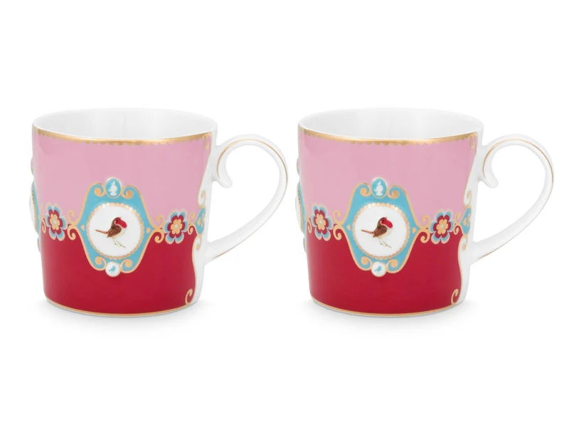 PIP STUDIO Love Birds Medallion Red-Pink Henkelbecher Small 0,15l Set2
