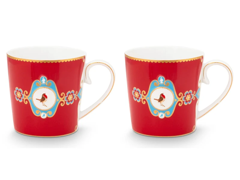 PIP STUDIO Love Birds Medallion Red Henkelbecher Large 0,25l Set2