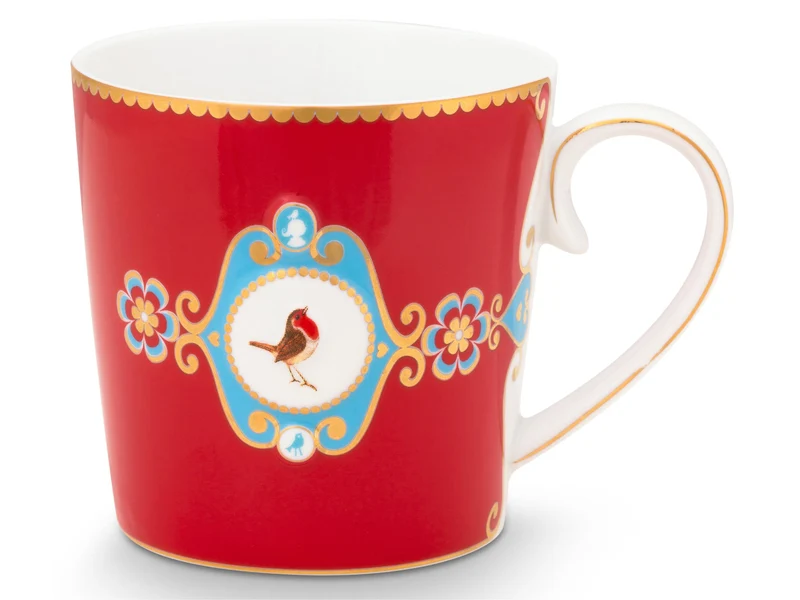 PIP STUDIO Love Birds Medallion Red Henkelbecher Large 0,25l Set2