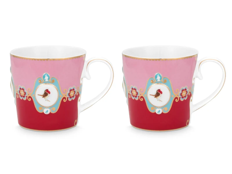 PIP STUDIO Love Birds Medallion Red-Pink Henkelbecher Large 0,25l Set2