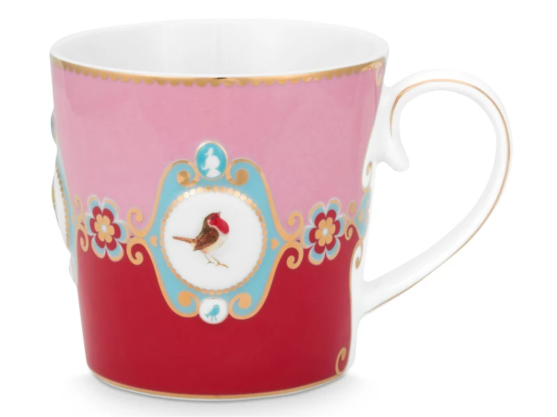 PIP STUDIO Love Birds Medallion Red-Pink Henkelbecher Large 0,25l Set2