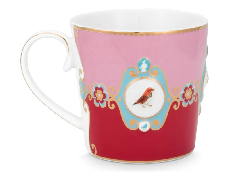 PIP STUDIO Love Birds Medallion Red-Pink Henkelbecher Large 0,25l Set2