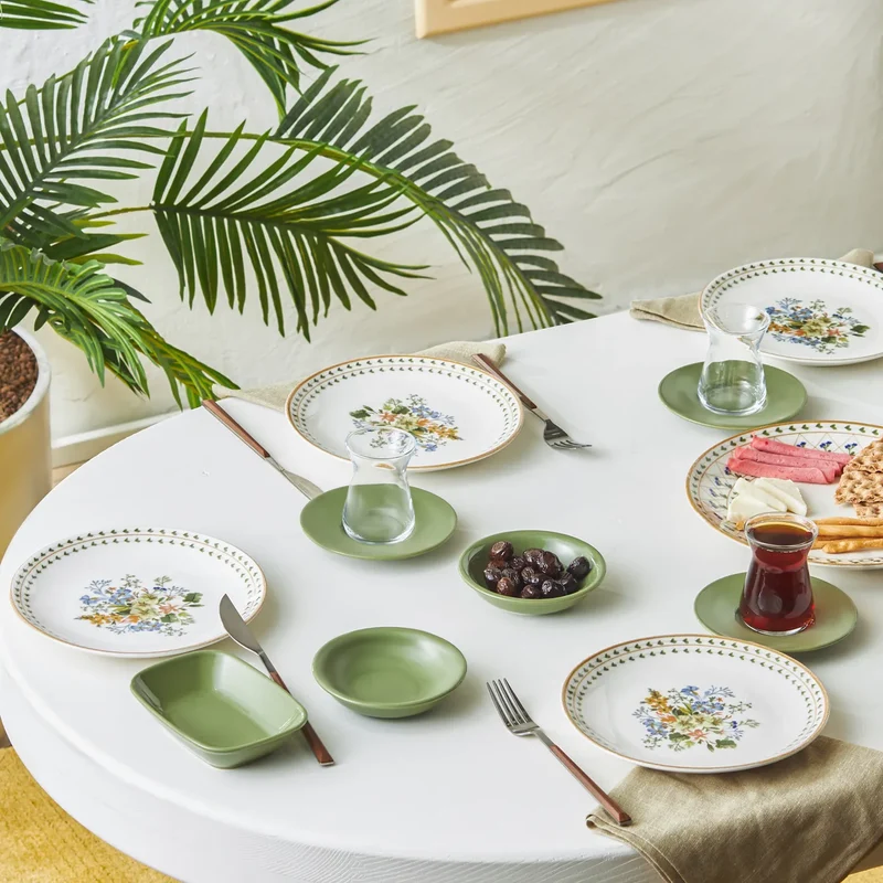 Karaca Foliage 25 Teile für 6 Personen Porzellan Frühstück/Service Set