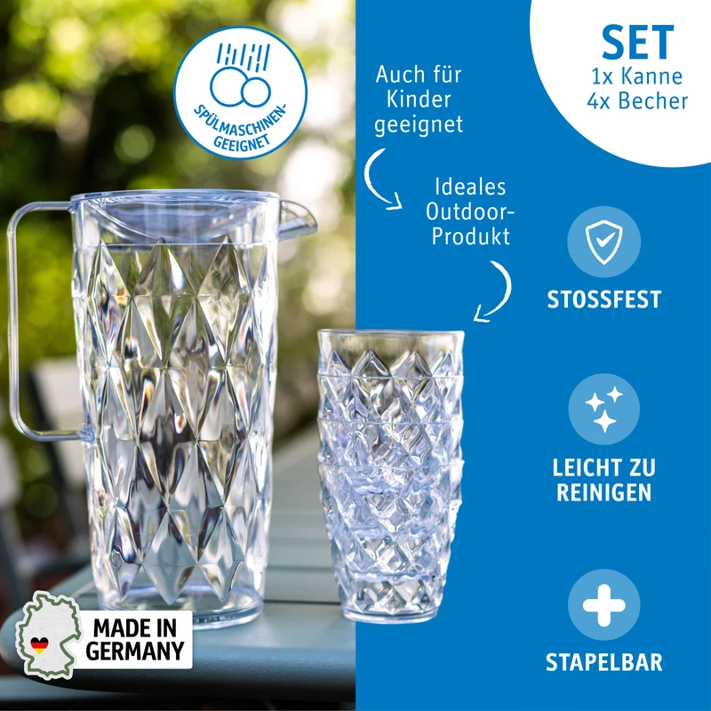 Kanne mit 4 Bechern CRYSTAL