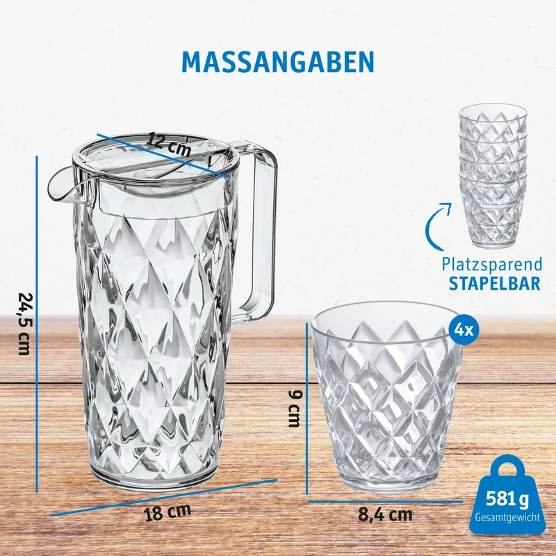 Kanne mit 4 Bechern CRYSTAL