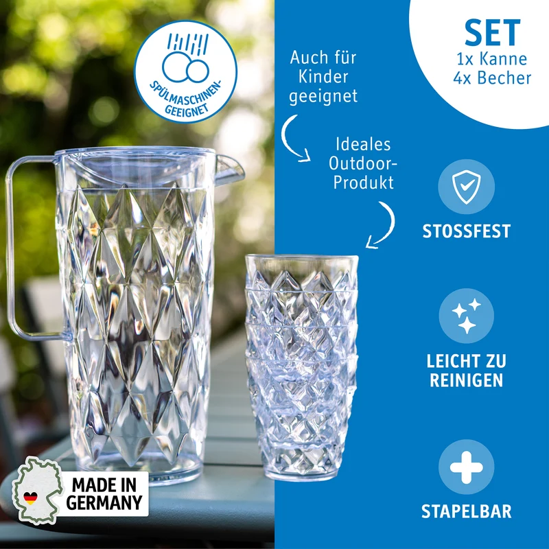 Kanne mit 4 Bechern CRYSTAL