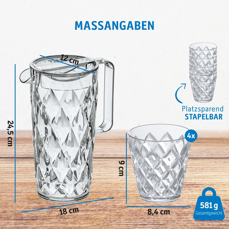 Kanne mit 4 Bechern CRYSTAL