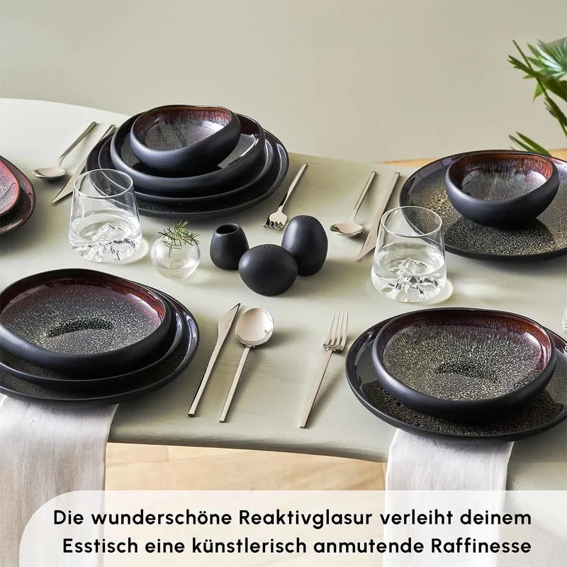 Karaca Red Carpet Collection Streamline Galactic Stoneware Geschirrset 12 Personen Schwarz, 59 Teilig