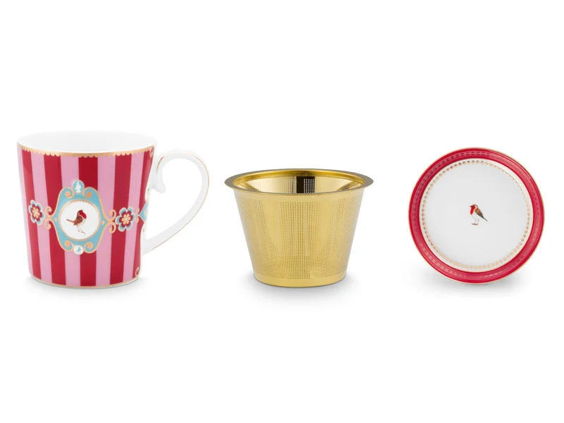 PIP STUDIO Love Birds Medallion Stripes Red-Pink Teeset für eine Person