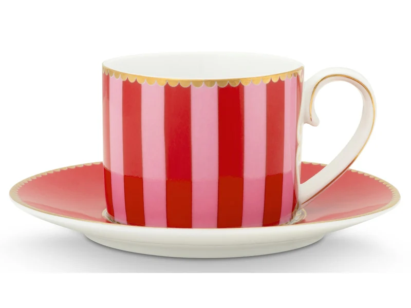 PIP STUDIO Love Birds Stripes Red-Pink Espressotasse mit Untertasse 0,125l Set2