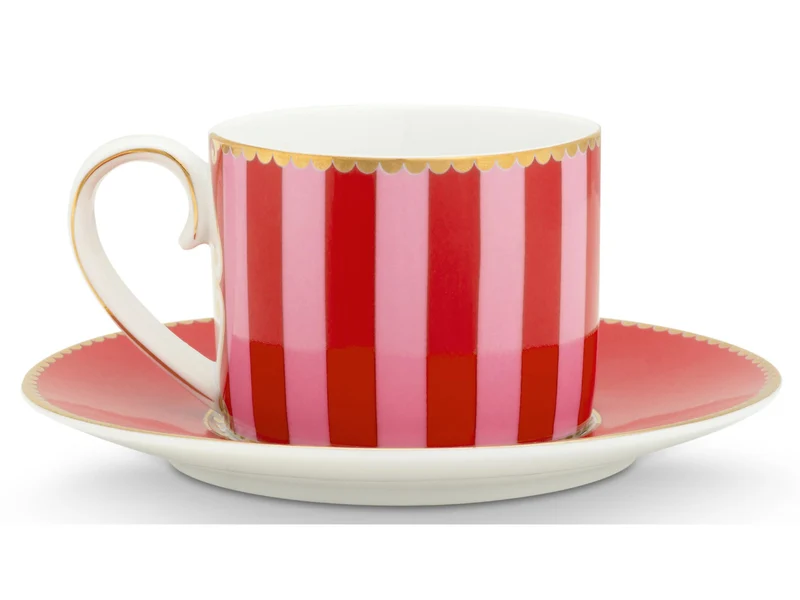 PIP STUDIO Love Birds Stripes Red-Pink Espressotasse mit Untertasse 0,125l Set2