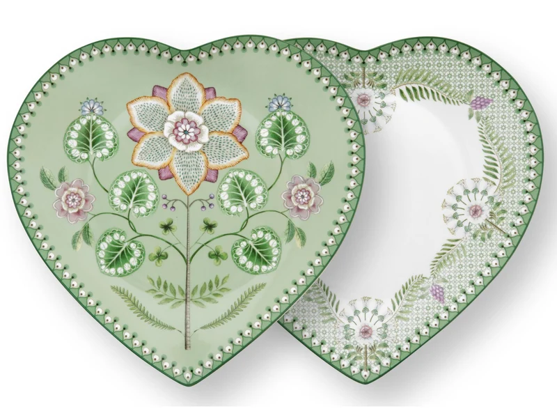 PIP STUDIO Lily&Lotus Light Green Herzformteller 21,5cm Set2