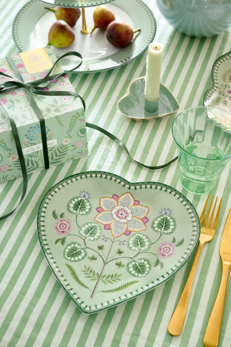 PIP STUDIO Lily&Lotus Light Green Herzformteller 21,5cm Set2