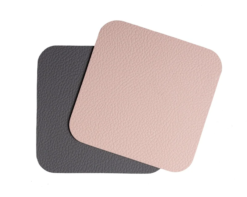 Cookinglife Untersetzer - Veganes Leder - Grau / Rosa - doppelseitig - 10 x 10 cm - 6 Stück