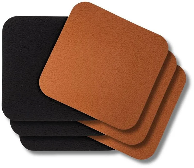 Cookinglife Untersetzer - Veganes Leder - Schwarz / Cognac - doppelseitig - 10 x 10 cm - 6 Stück