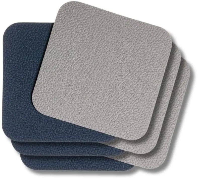 Cookinglife Untersetzer - Veganes Leder - Grau / Blau - doppelseitig - 10 x 10 cm - 6 Stück