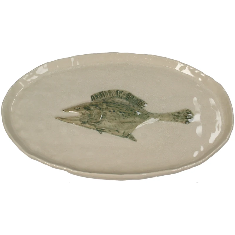 Teller Fisch Steingut Grün 29,5x18,5x2,3cm