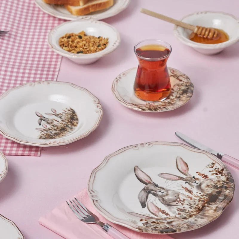Karaca Bunny für 2 Personen Frühstücksset und Servierschalen, 12 Teilig