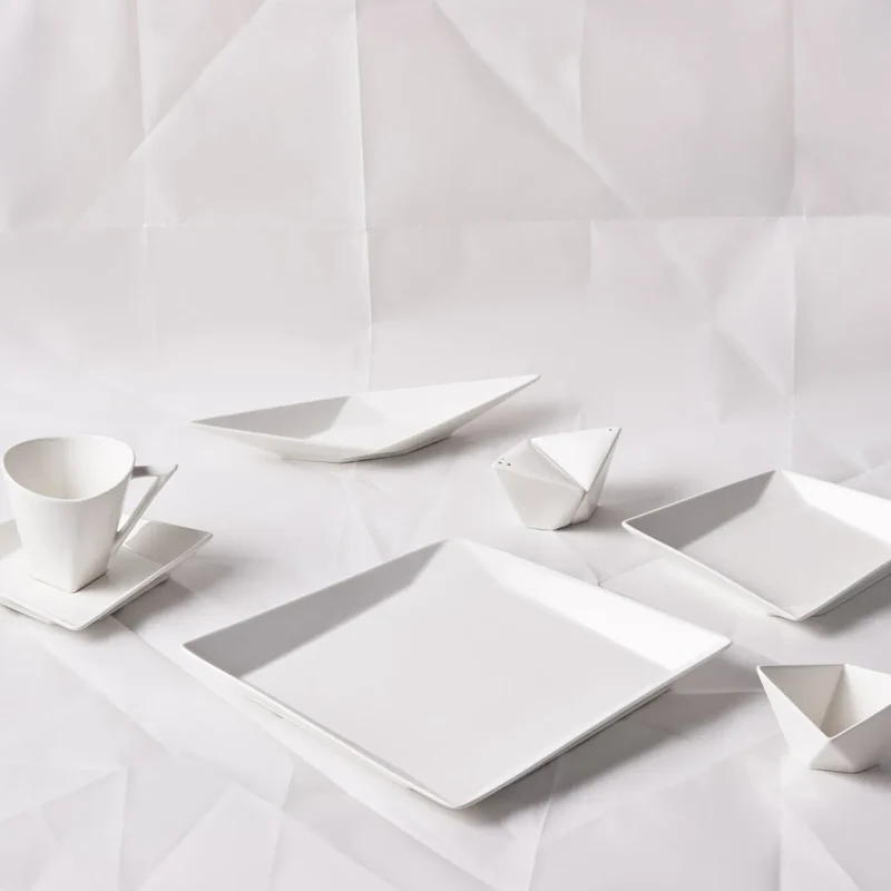 Karaca Origami für 6 Personen Quadrat Frühstücksset und Servierschalen, 26 Teilig, Porzellan