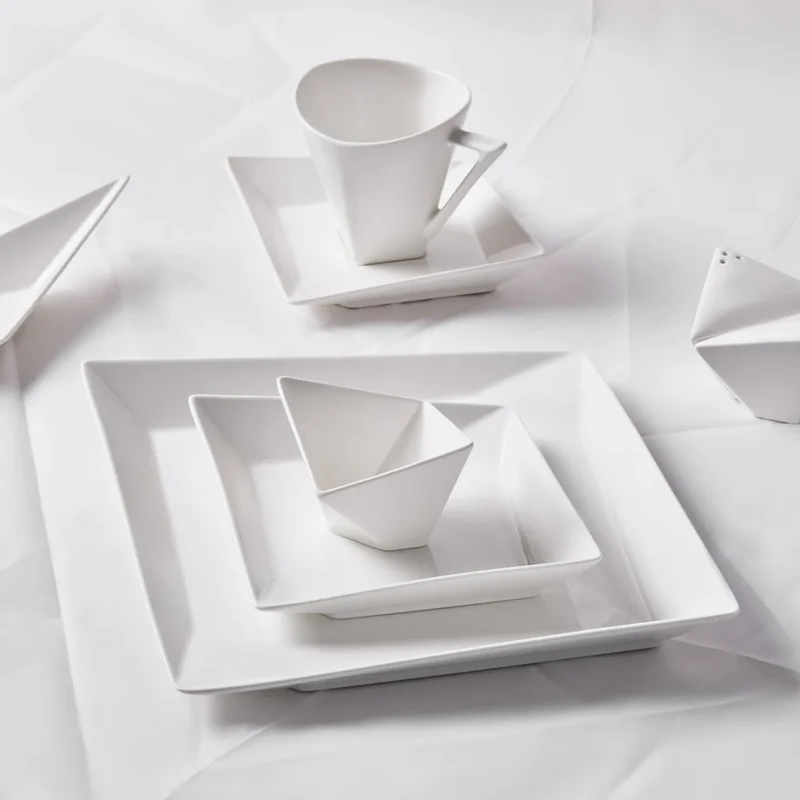 Karaca Origami für 6 Personen Quadrat Frühstücksset und Servierschalen, 26 Teilig, Porzellan