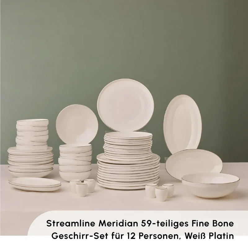 Karaca Stream Bone New Meridian 59-Teiliges 12-Personen Geschirrset Platin