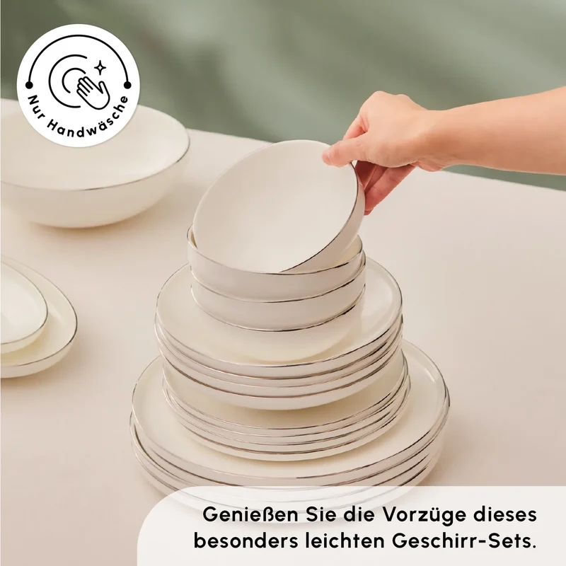 Karaca Stream Bone New Meridian 59-Teiliges 12-Personen Geschirrset Platin