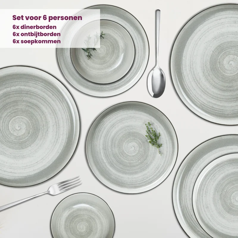 Cosy & Trendy Geschirrset Baltic Grey - 18-teilig / 6 Personen