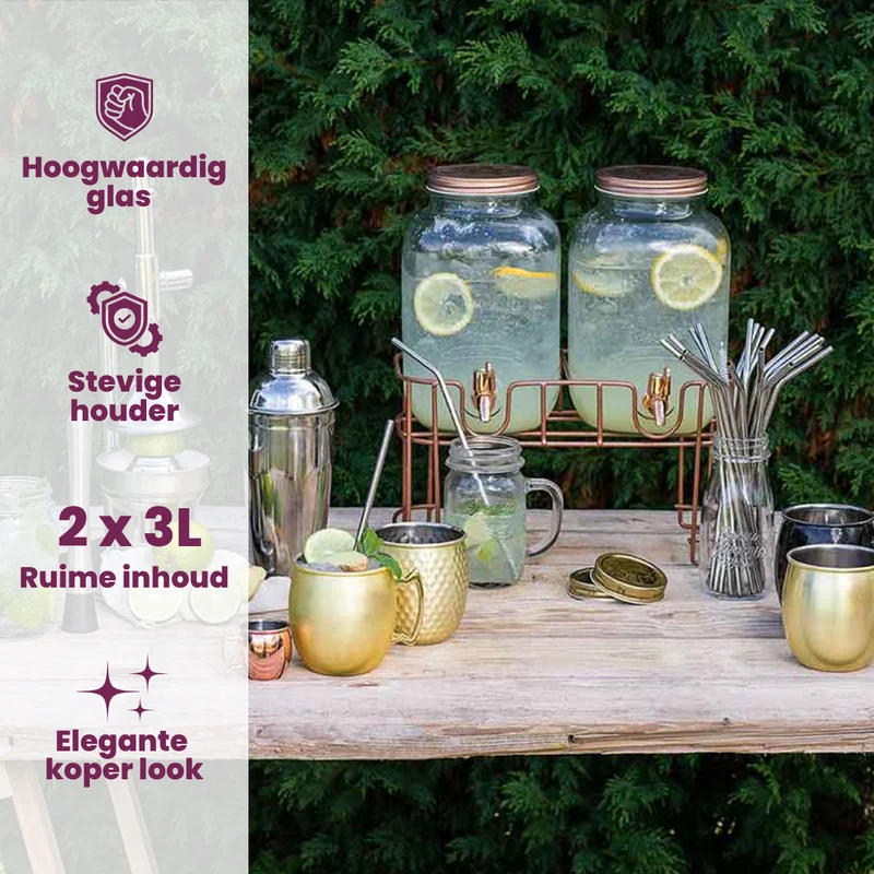 Cosy & Trendy Getränkespender - mit Halterung - 2 x 3 Liter