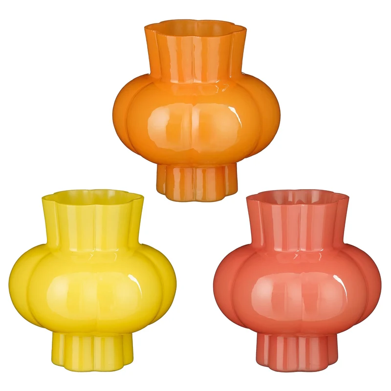 Vase rosa orange gelb 3er Set - H16 x D16 cm - Glas