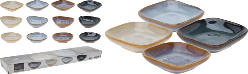Snackschale 9x9x2,5cm, 4er-Set, 3 verschiedene Formen