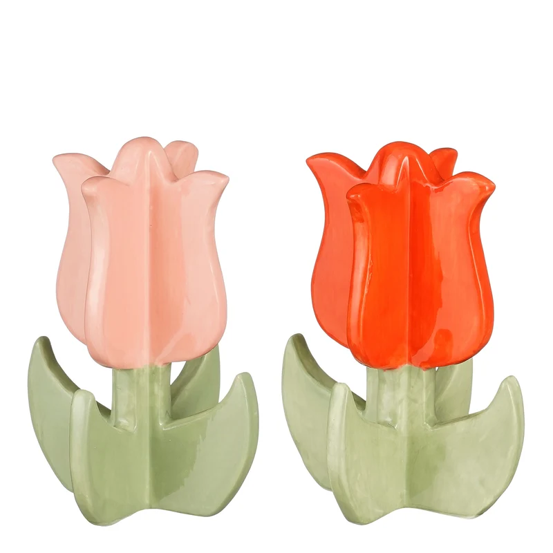 Dekoration Tulpe rosa rot 2er Set - H13,5 x D10cm