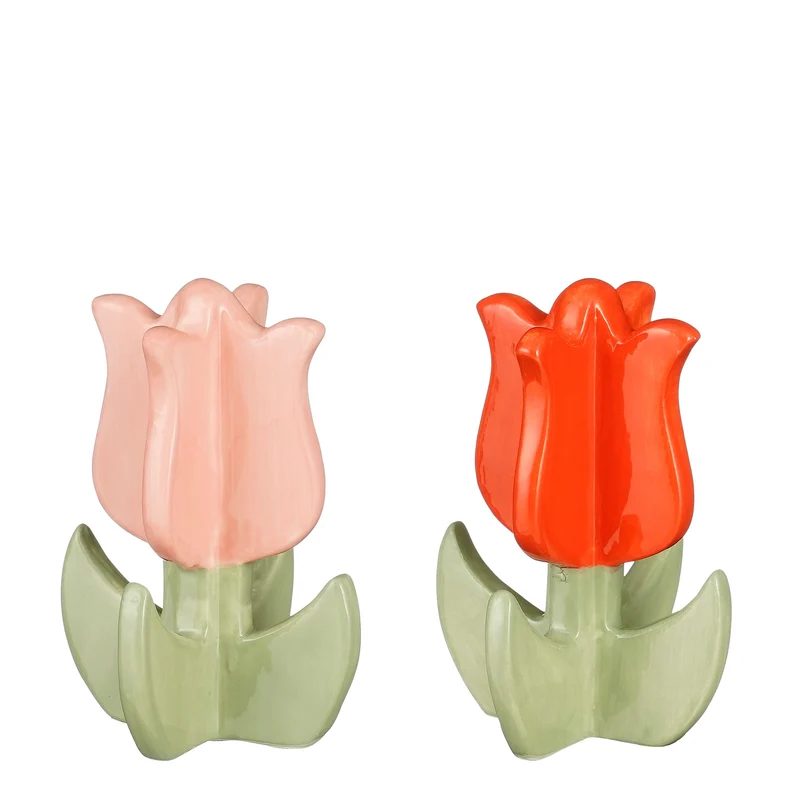 Dekoration Tulpe rosa rot 2er Set - H11,5 x D7,5 cm
