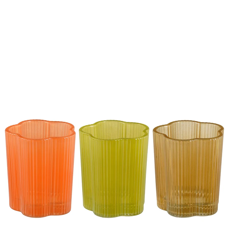 Mondy Teelichthalter braun, limettengrün, orange, 3er-Set - H 8,5 x D 7 cm