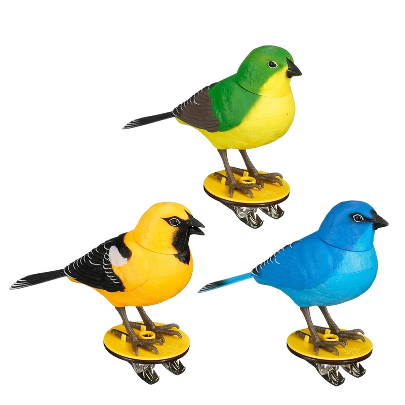 Dekovogel gelb blau grün 3er Set batteriebetrieben