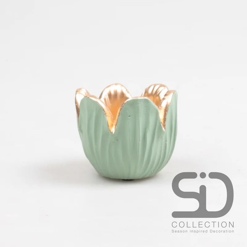 Tulpen-Wachslichthalter aus Zement, 8,5 x 6,5 cm, grün