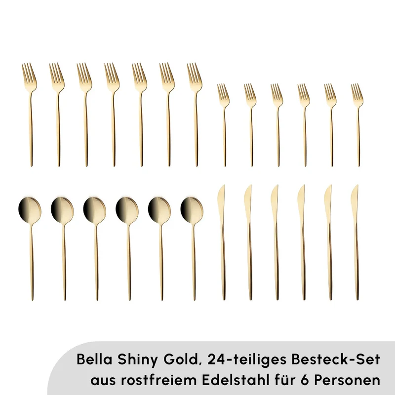 Karaca Bella Shiny Gold Besteck Set für 6 Personen, 24 Teilig