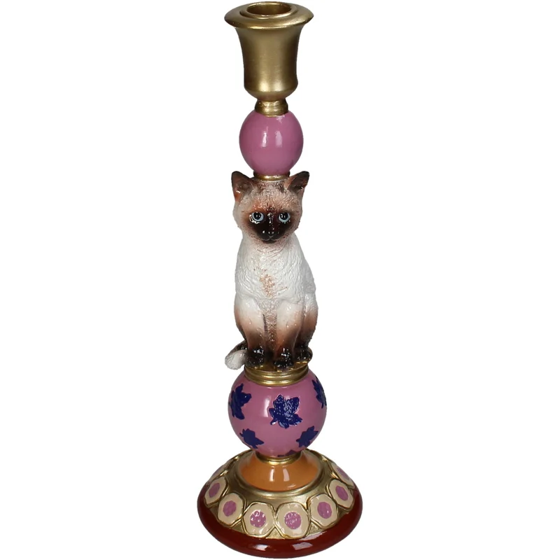 Kerzenständer Katze Polyresin Multi 10.5x10.5x31cm