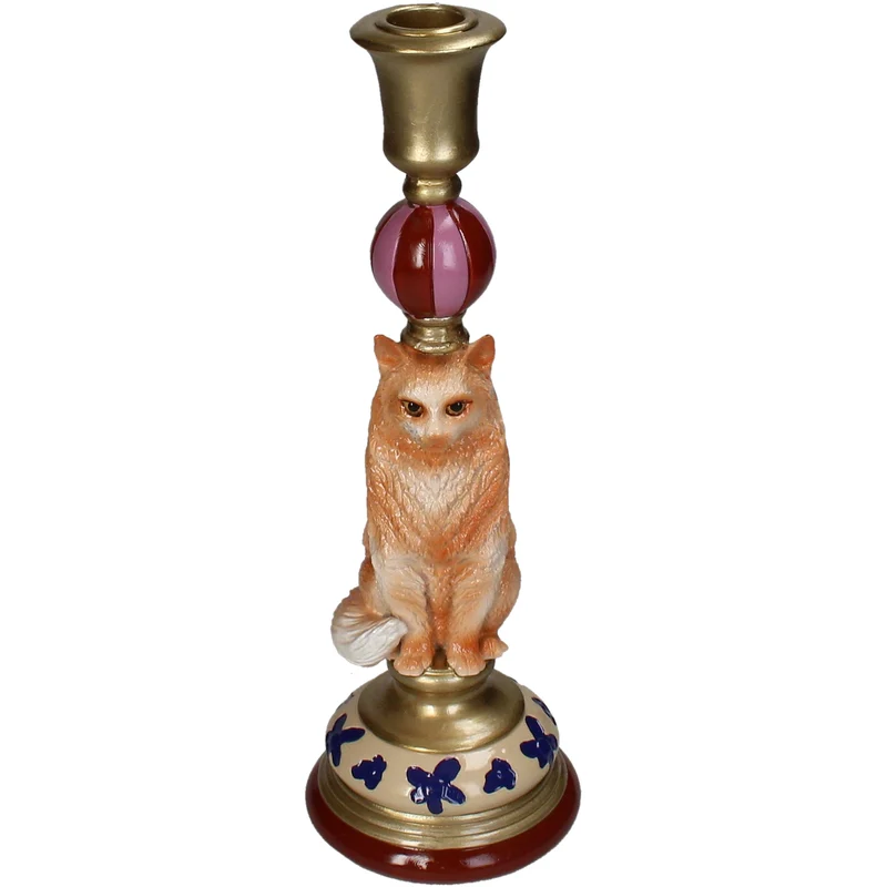 Kerzenständer Katze Polyresin Multi 9,5x9,5x27cm