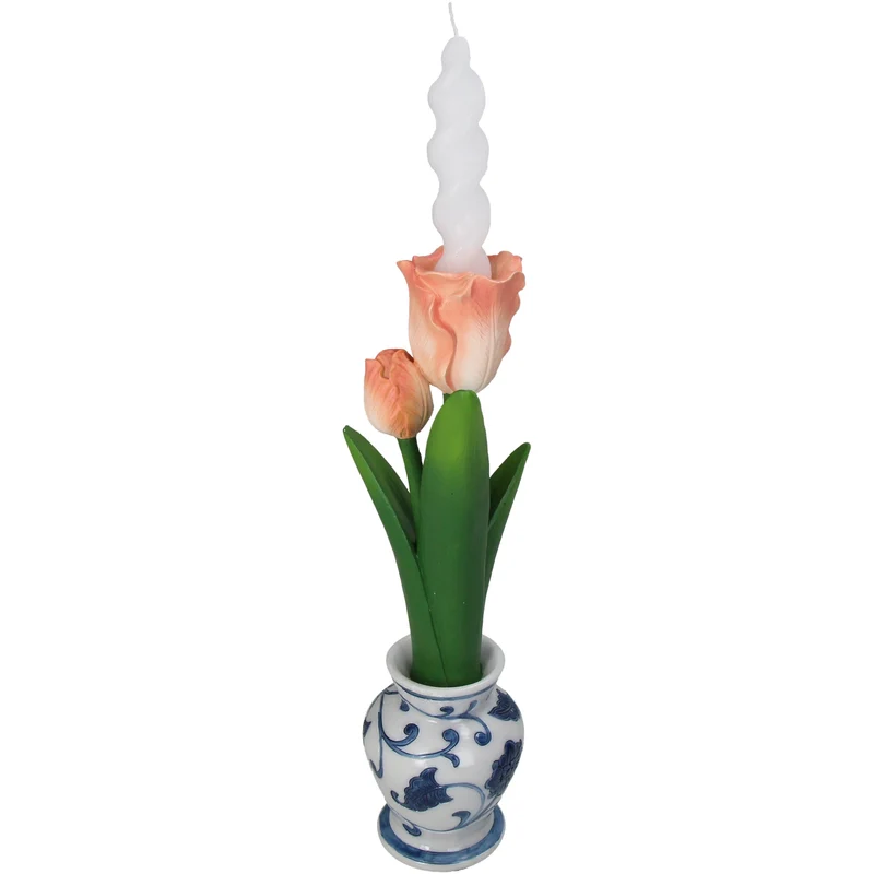 Kerzenständer Tulpe Polyresin Pfirsich 9,5x9x31cm
