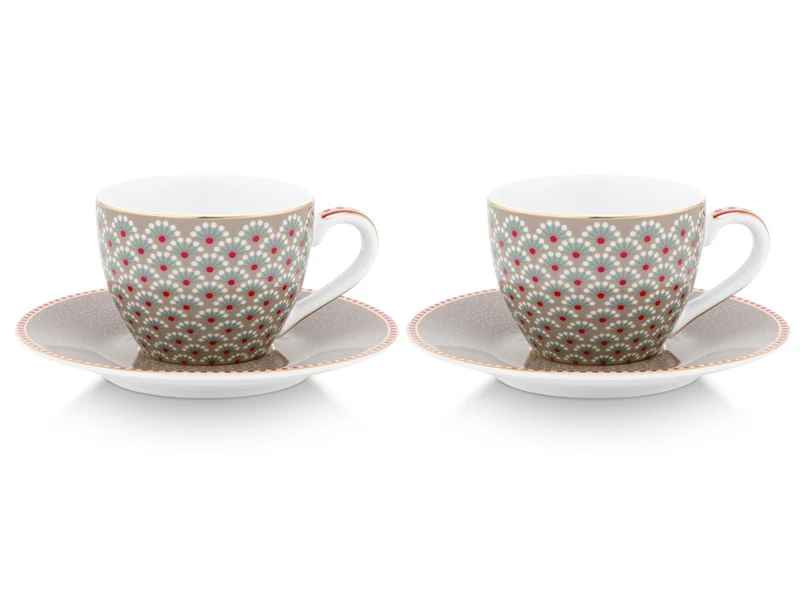 PIP STUDIO Blooming Tales Khaki Espressotasse mit Untertasse 0,12l Set2