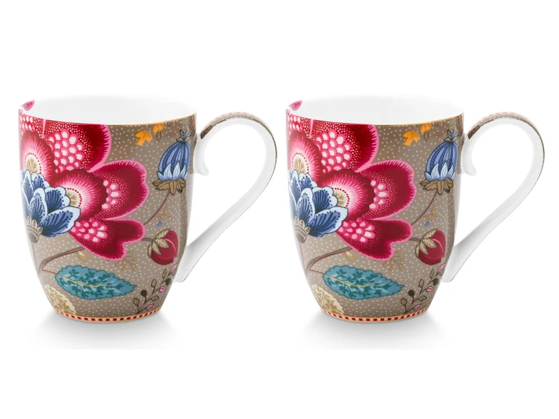 PIP STUDIO Blooming Tales Fantasy Khaki Henkelbecher XL 0,45l Set2