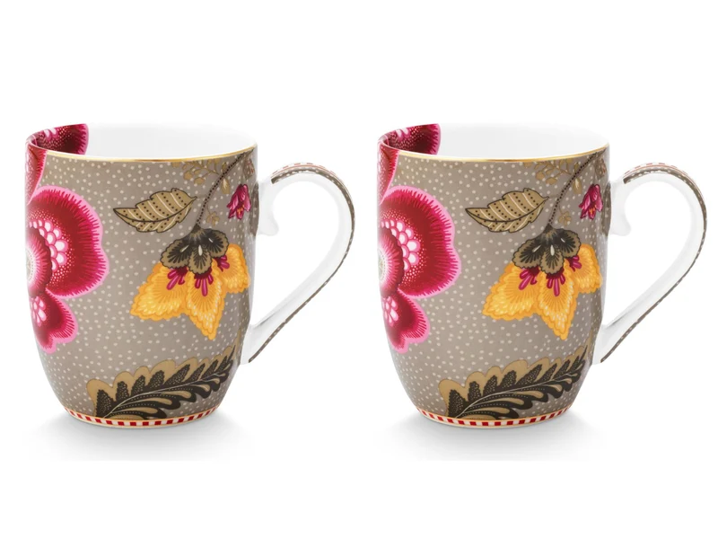 PIP STUDIO Blooming Tales Fantasy Khaki Small Henkelbecher 0,2l Set2