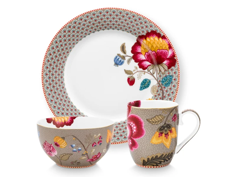 PIP STUDIO Blooming Tales Fantasy Khaki Frühstücksset Set3