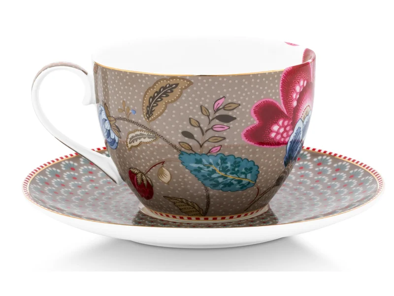 PIP STUDIO Blooming Tales Khaki Tasse mit Untertasse 0,3l