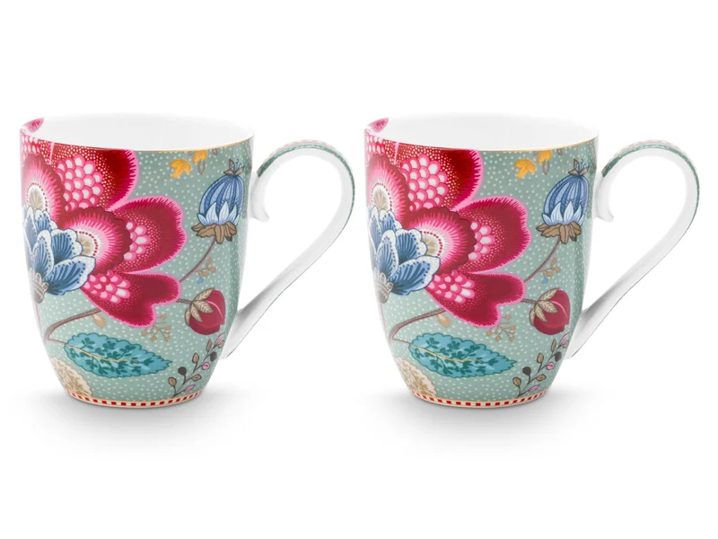PIP STUDIO Blooming Tales Fantasy Blue Henkelbecher XL 0,65l Set2